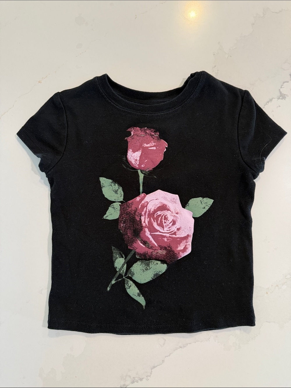 art class Black Tee with Pink Rose Graphic
